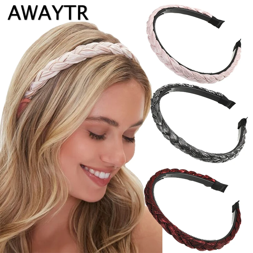 

AWAYTR 1 шт. плетеная повязка на голову аксессуары для волос широкие блестящие плетеные обручи для волос модные ободки для волос ободок головно...