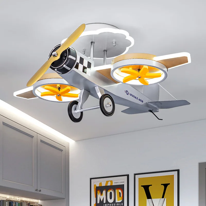 

Children Cartoon Plane Design Ceiling Lamp L68cm LED Kids Bedroom Deco Silver Decora Ceiling Light Nursery Study Indoor Lighting