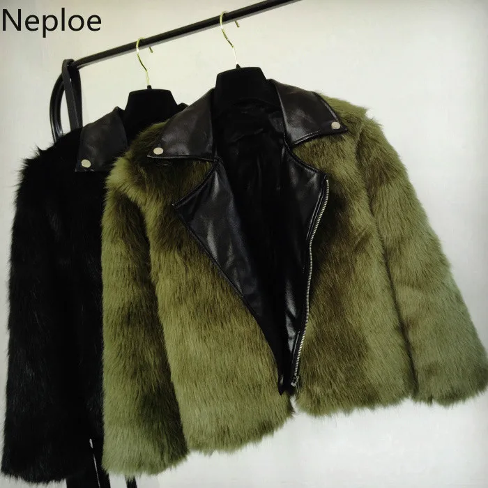 Женское пальто из искусственного меха Neploe короткое приталенное на молнии с