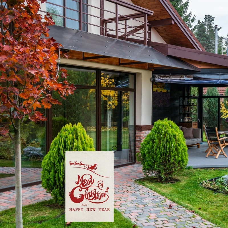 Счастливый товар рождественские флаги Лось двора двусторонний принт