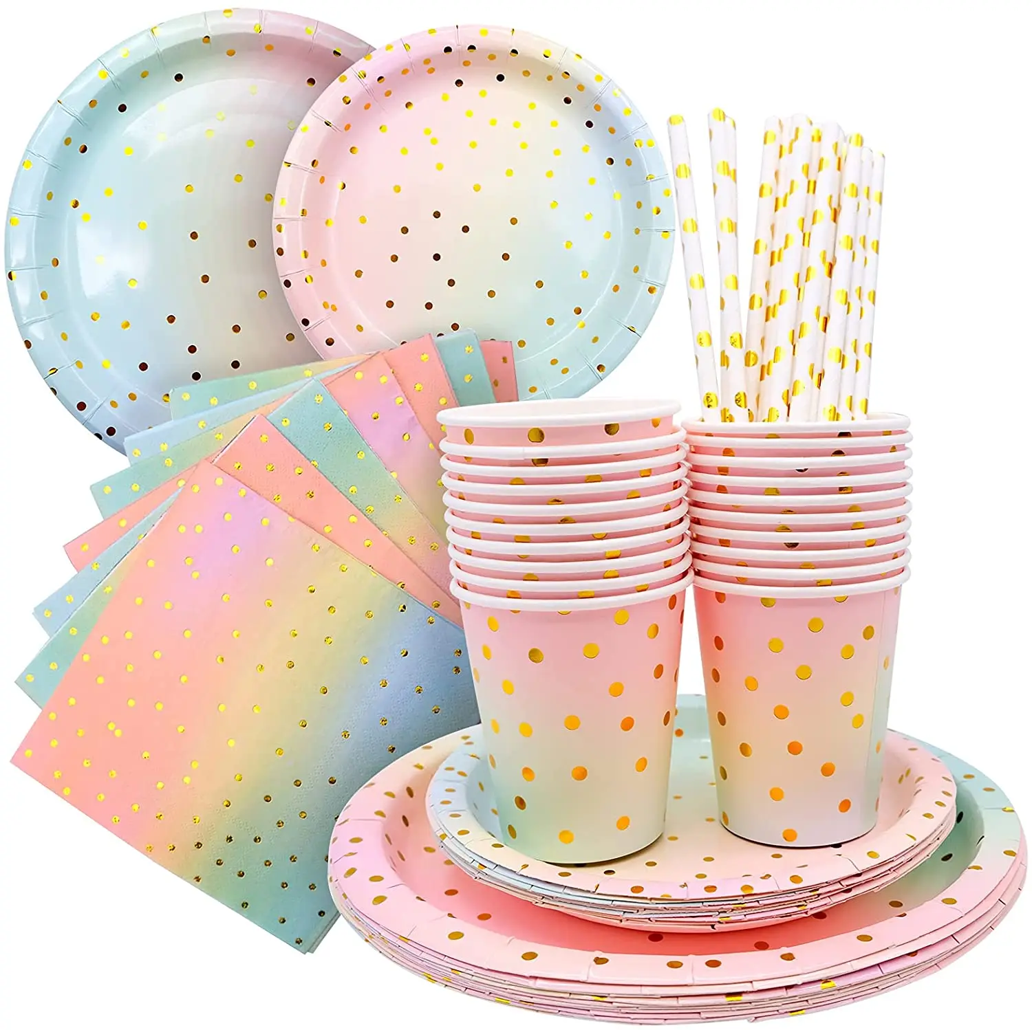 

Бумажная посуда в золотистый горошек-столовые приборы, чашки, салфетки, соломинки для вечеринки в честь Дня Рождения, свадьбы, свадебного то...