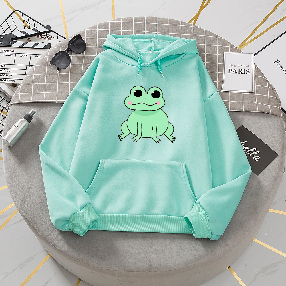 Hooded Sweatshirt Sport Wear Women Fleece Drawstring Pullover Jacket for Girl Frog Hood Sweetshirt Hoodies Vintage Thick Hoodies