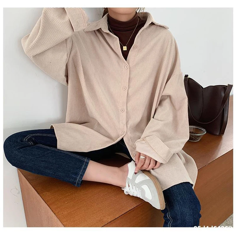 

Spring 2021 Blouses - Corduroy blouses - Korean loose casual girlie tops