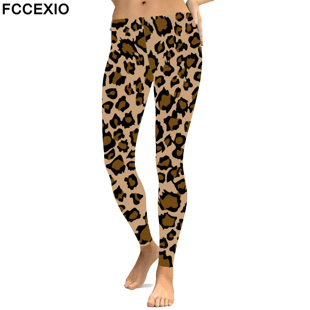 

FCCEXIO New Workout Leggings High Waist Fitness Legging Leopard 3D Printed Leggins Female Leg Pants Sexy Women Slim Legging