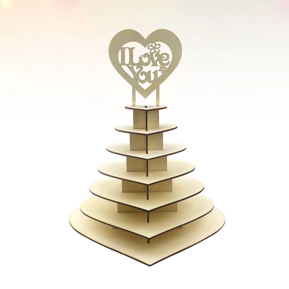 

1pc 7-layer Personalised Heart Wedding Display Stand Party Centrepiece Wedding Party Cake Cupcake Tree Tower Show Ornament (Wood