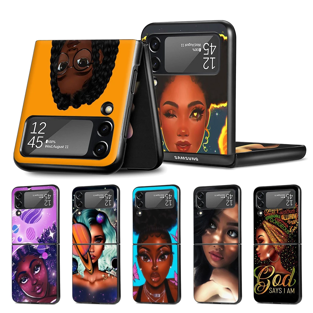 

Cell Phone Case for Samsung Galaxy Z Flip3 5G Black Coque Z Flip 3 Hard PC Luxury Cover Zflip3 Funda Capa Afro Girls Black Women