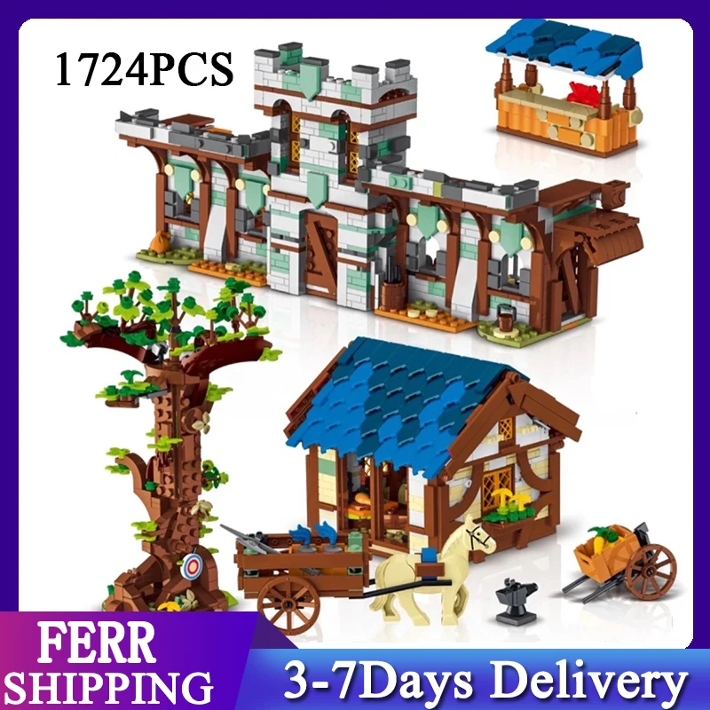 Природа 50101 Ретро средневековый городской рынок архитектура замок улица вид