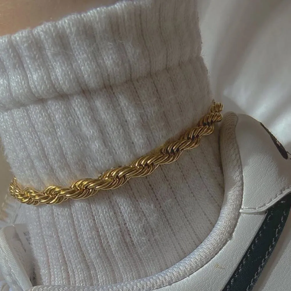 

Flatfoosie Gold Silver Color 4MM Twist Rope Chain Anklet For Women Men Punk Metal Anklets Bracelet Boho Beach Foot Jewelry