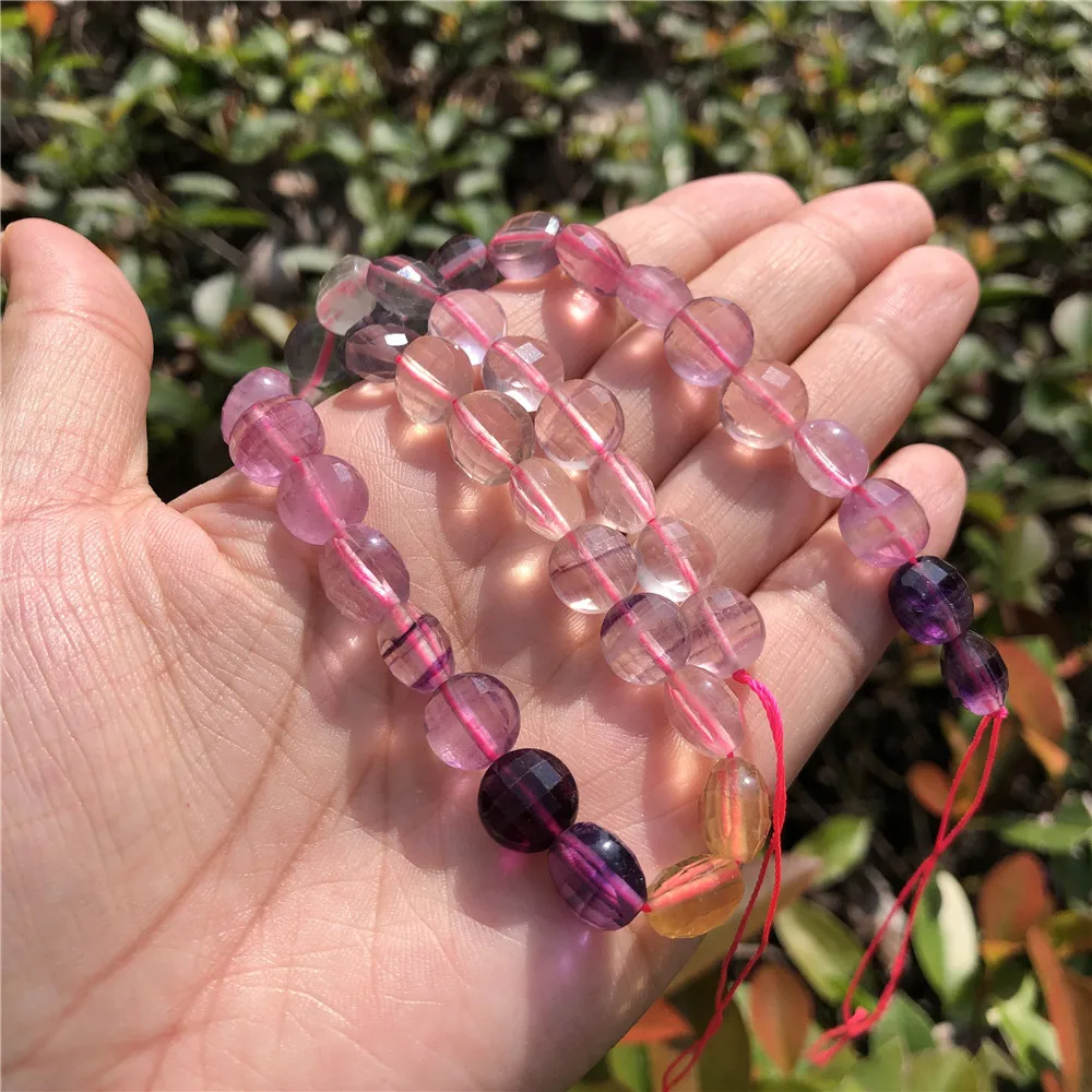 

1 Row Fengbaowu Natural Stone Rainbow Fluorite Round Faceted Slab Beads DIY Bracelet Pendant Earring Women Jewelry Gift