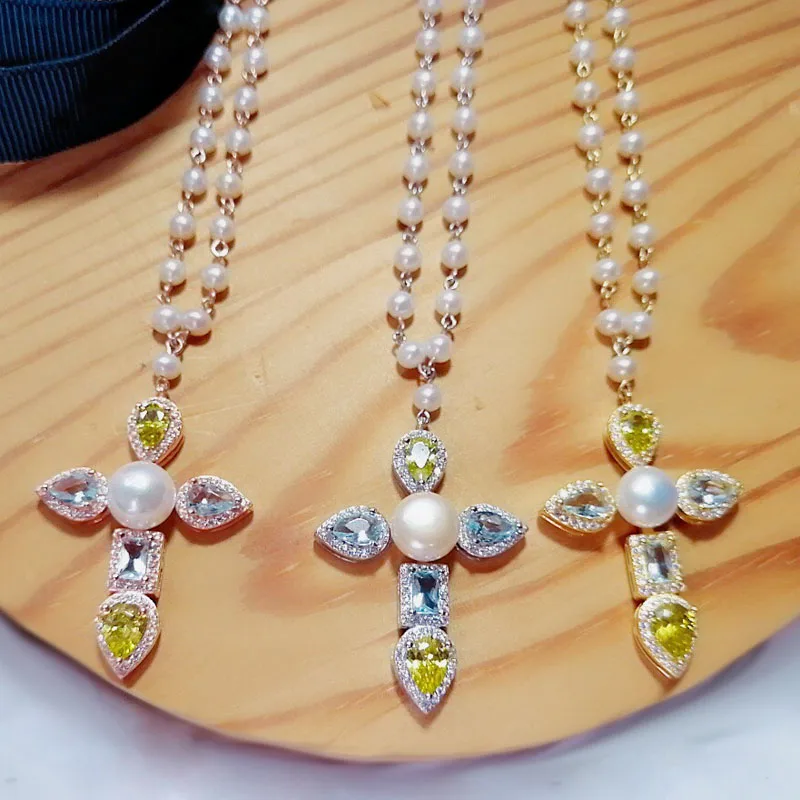 Женское Ожерелье с желтым крестом SLJELY регулируемое ожерелье из серебра 925 пробы 3