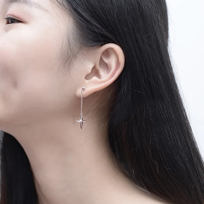 Silver Color Cross Charm Drop Dangle Earrings Asymmetric For Women Fashion Jewelry Gift | Украшения и аксессуары