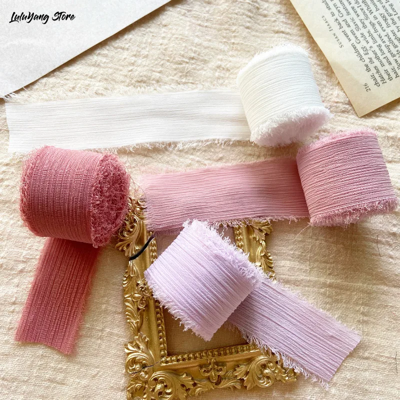 25 50 мм потертая окантованная шифоновая шелковая лента ручной работы рваная