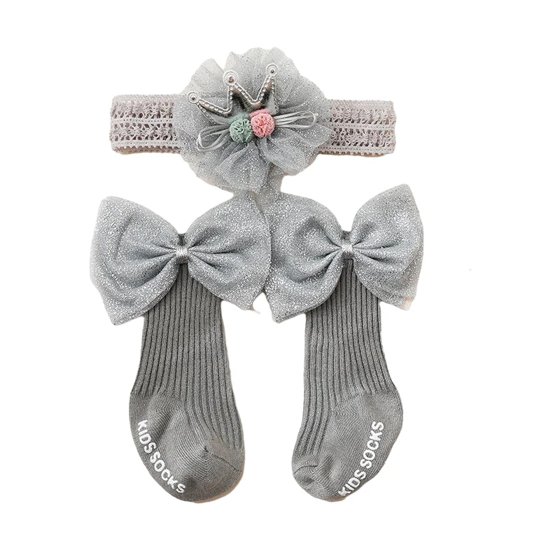 

Newborn Baby Socks Set Non-slip Cotton Sock With Princess Hairband Hairpin Children Gift Infant Baby Shower Gift