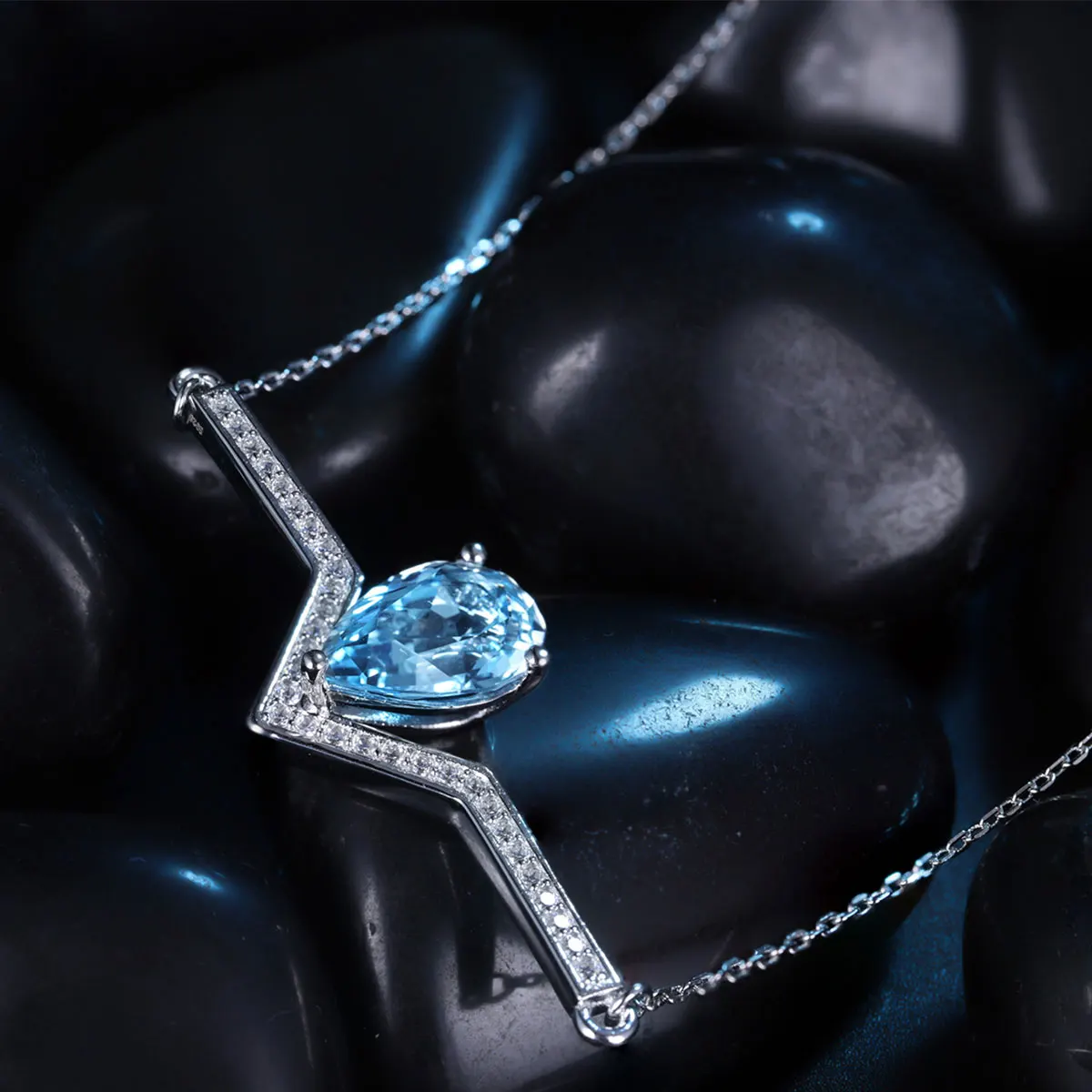 Ювелирные изделия из серебра S925 пробы ожерелье лабораторный растущий Аквамарин