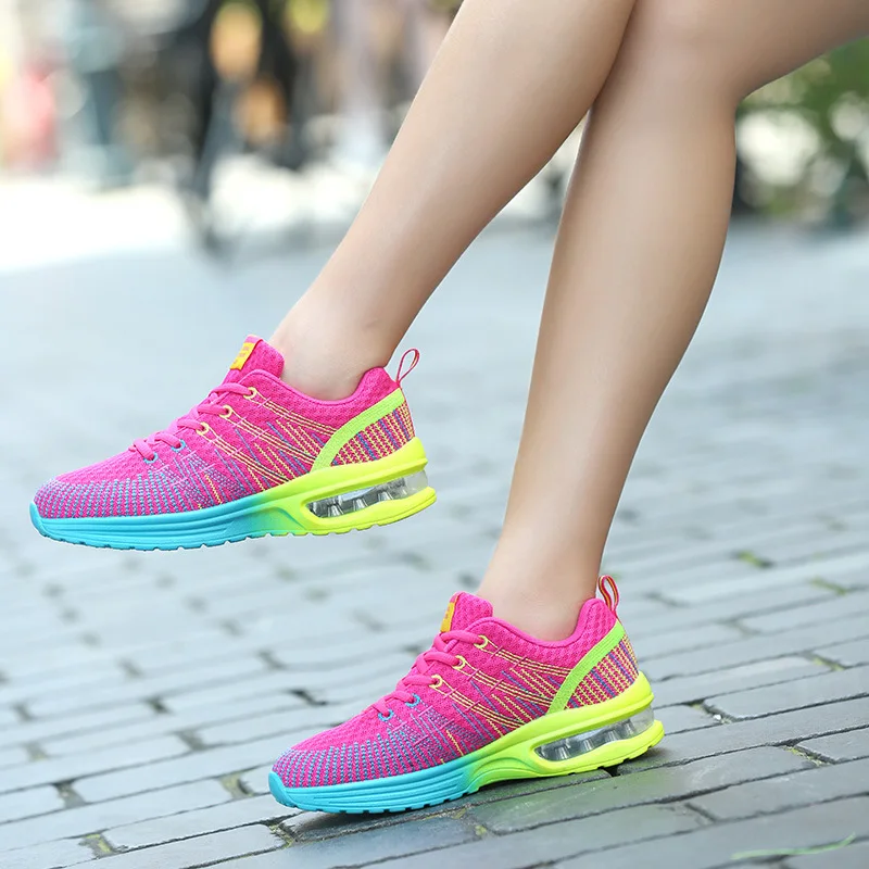 

2021 Breathable Air Lace Up Casual Shoes Summer Fashion Korean Flying Women Sneakers Purple Woman Basket Femme Tenis Feminino