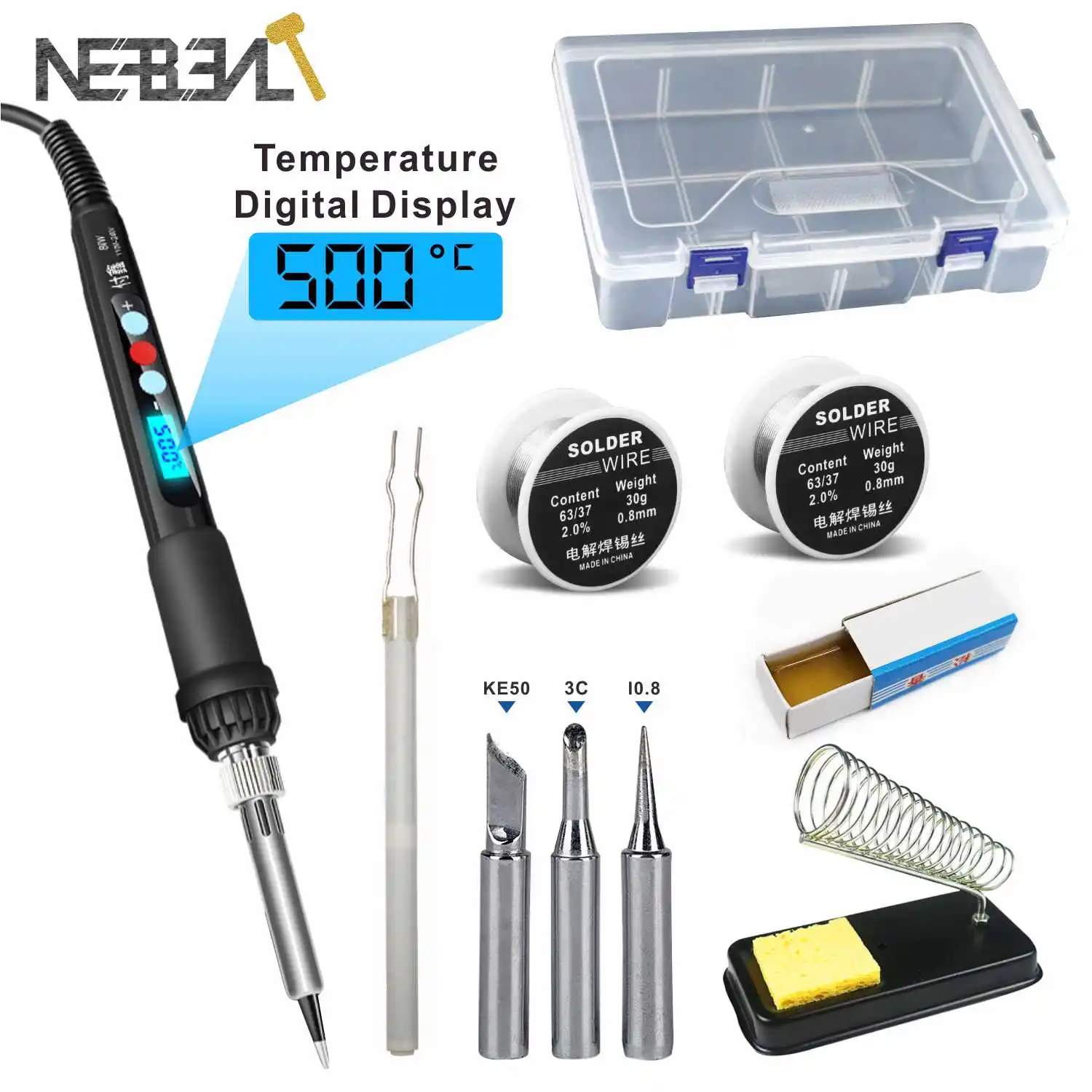 

Electric Soldering Iron Kit 80W Adjustable Temperature Fast Heating Ceramic Thermostatic Welding 356-932℉Digital LCD Display