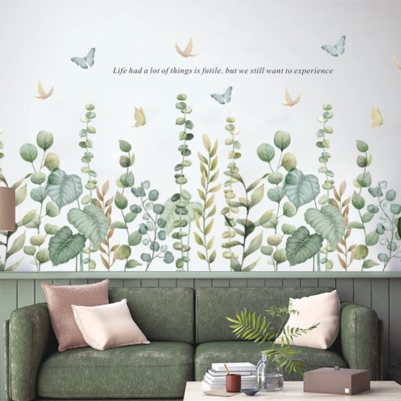 Green Leaves Wall Stickers for Bedroom Living room Dining Kitchen Kids DIY Vinyl Decals Door Murals Home Decor | Дом и сад