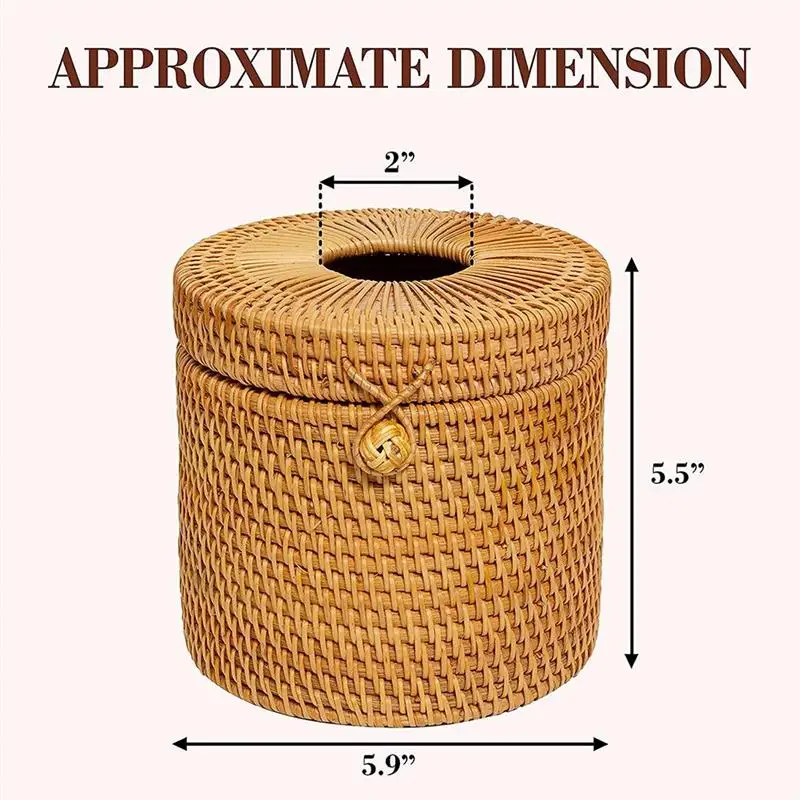 

Round Rattan Tissue Box Vine Roll Holder Toilet Paper Cover Dispenser For Bathroom Living Room Home Hotel Office Home Decor
