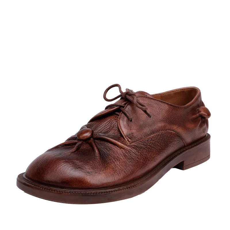 

Fashion Lace Up Casual Student Women's Leather Brogues Shoes 2022 Ladies High-quality Women Oxfords Genuine Leather Cowhide Flat