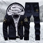 Мужской комплект из 2 предметов, толстая флисовая спортивная одежда, модная толстовка с капюшоном и спортивные штаны с принтом, Мужская одежда, зима 2022