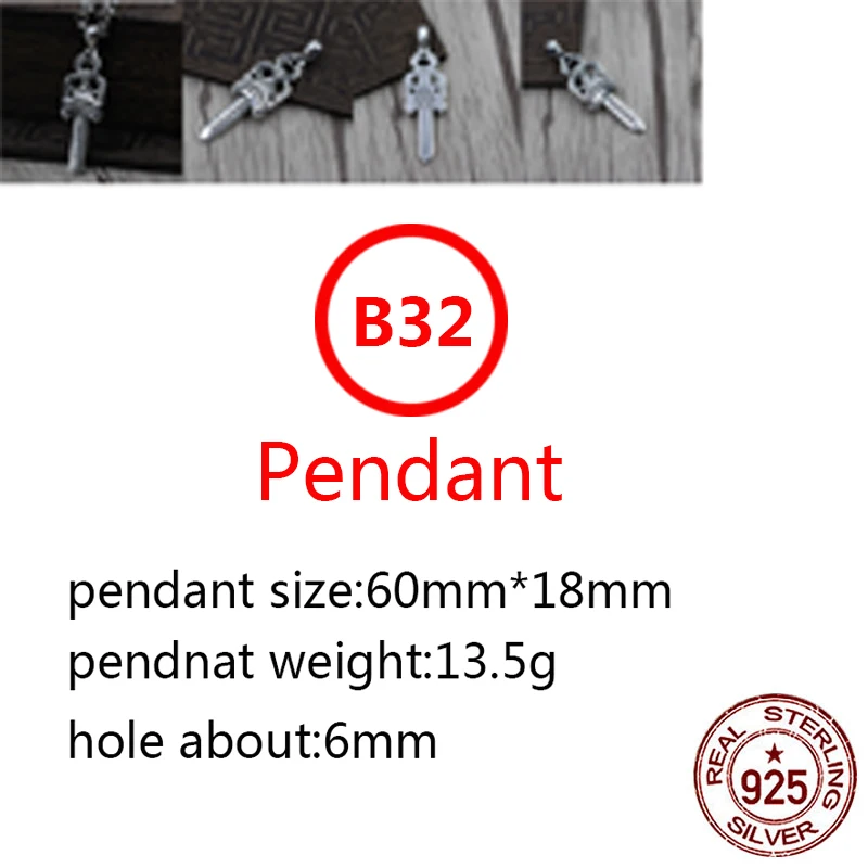 

B32 925 sterling silver pendant retro personality punk hip hop style holy sword letter shape jewelry for friends gifts new hot