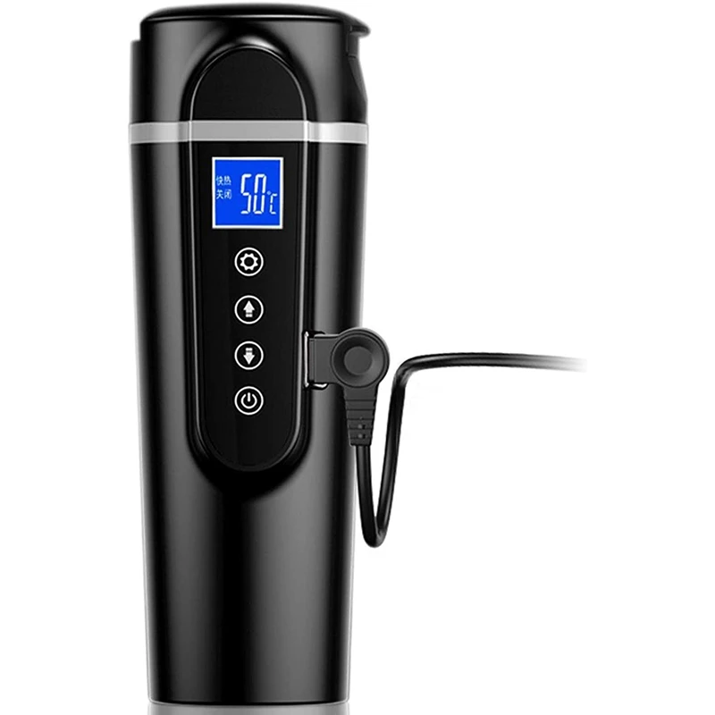 

420Ml Stainless Steel Car Heating Cup 12V/24V LCD Display Electric Water Cup Portable Kettle Coffee Tea Milk Heated