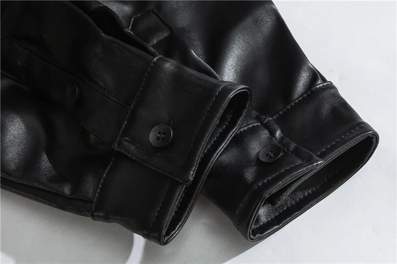 KIOVNO мужчин модная кожаная одежда рубашки для мальчиков с отложным воротником