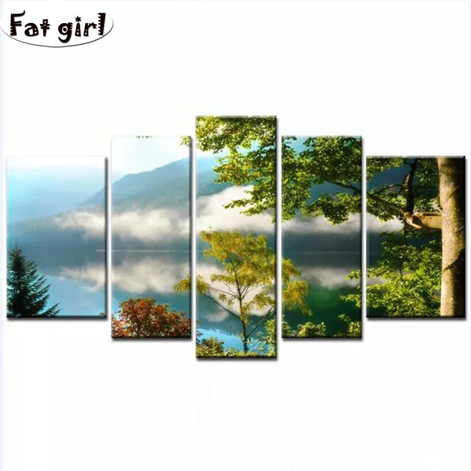 

5D DIY 5 шт. алмазная живопись озеро листьев вышивка крестиком Мозаика природный пейзаж Стразы квадратная круглая вышивка домашний декор