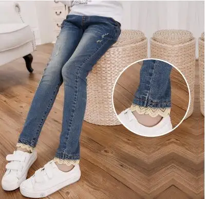 9013 jeans Коллекция года, Осенняя детская одежда джинсы для девочек повседневные тонкие джинсы для маленьких девочек, джинсы для крупных детей длинные штаны - Цвет: 9013 jeans