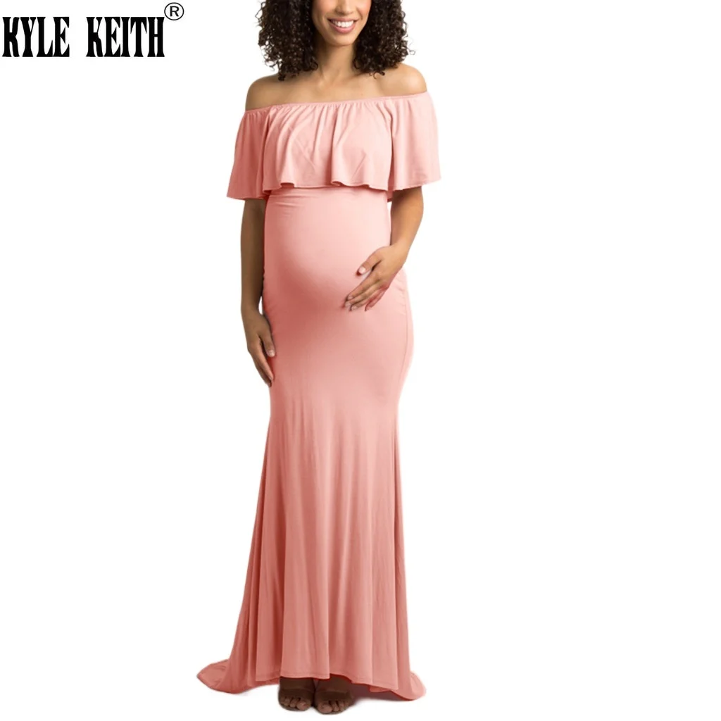 

Кайл КИТ женское платье с открытыми плечами, платье для беременных с оборками Элегантный тонкий платья макси кроя Детские фотографии