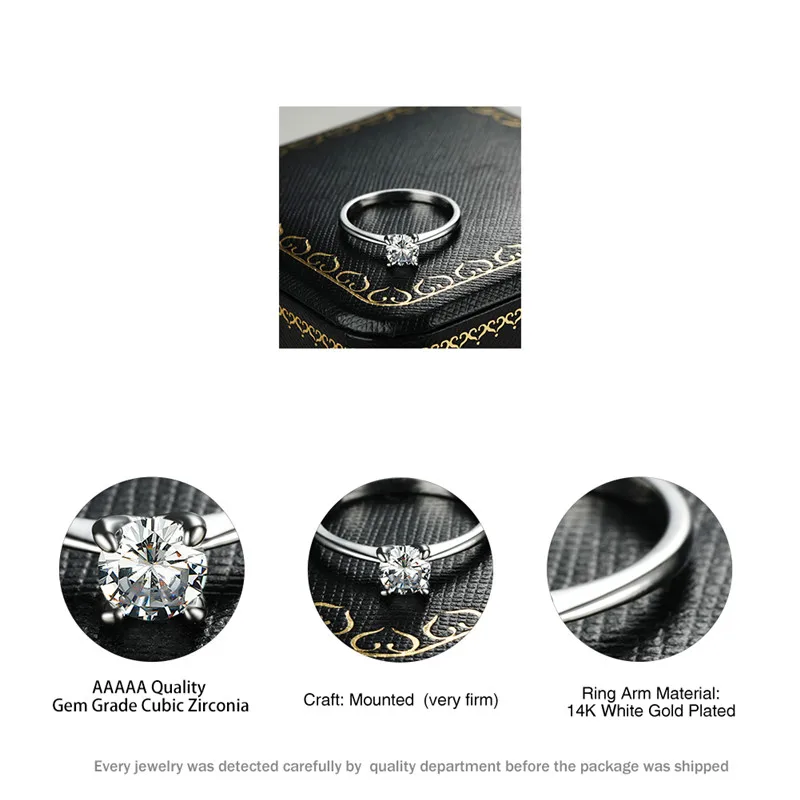 

Luxury Female White Crystal Stone Ring Vintage Silver Color Wedding Rings For Women Solitaire Round Zircon Engagement Ring