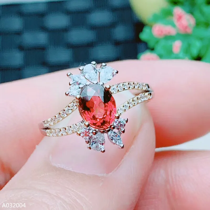 KJJEAXCMY boutique jewelry 925 sterling silver inlaid natural magnesium aluminum garnet girl ring new chrysanthemum micro inlay
