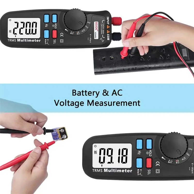 Цифровой мультиметр BSIDE ADM92 ручной с автоматическим диапазоном 6000 отсчетов TRMS