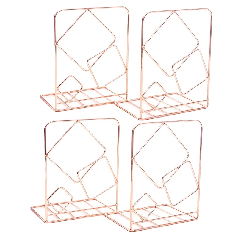 4Pcs Decorative Iron Wire Metal Bookends Art Book Stand for Shelf Geometric Design End |