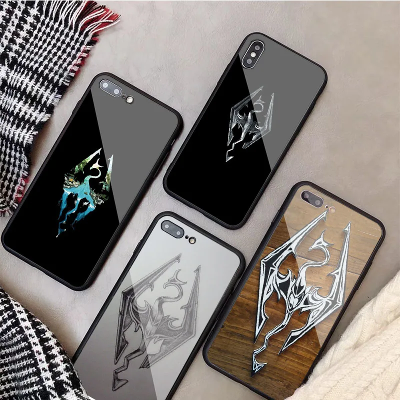 Роскошный чехол для телефона из закаленного стекла с логотипом Skyrim IPhone 13 12 11 Pro Max