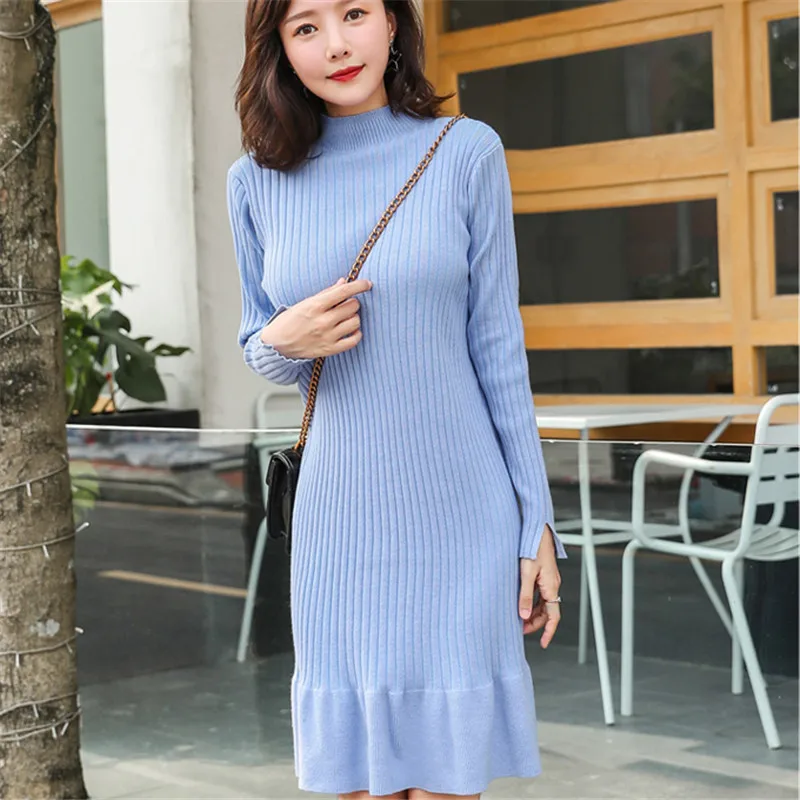 Корейское платье-свитер женские вязаные платья Осенний Женский пуловер