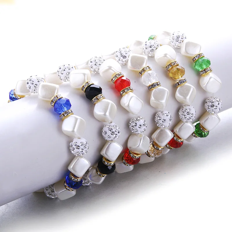 

Rhombus pearl Imitation pearl beads Crystal rhinestone Beaded bracelet romantic Beautiful style Bracelet bangle women girl gift
