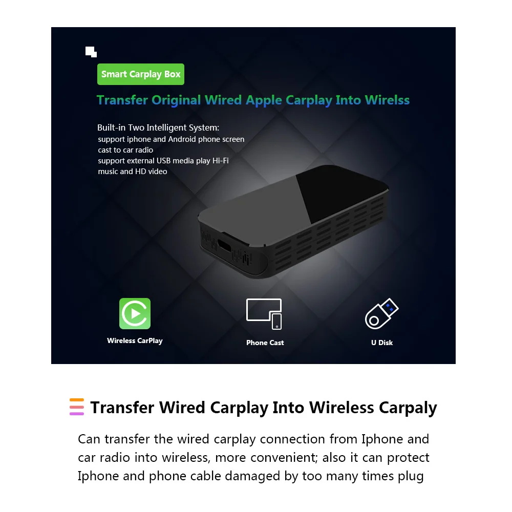 5G WIFI Wireless Carplay ai box support Mirror link USB video wireless Carplay play Plug and Play carplay box for Any IPhone IOS