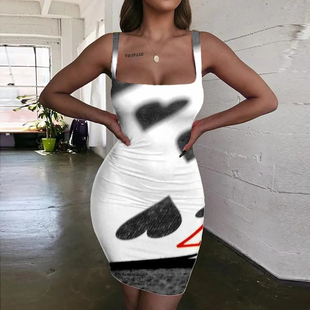 

Женское мини-платье с 3D-принтом KYKU, летнее пляжное платье без рукавов с лямкой на шее и принтом игральных карт