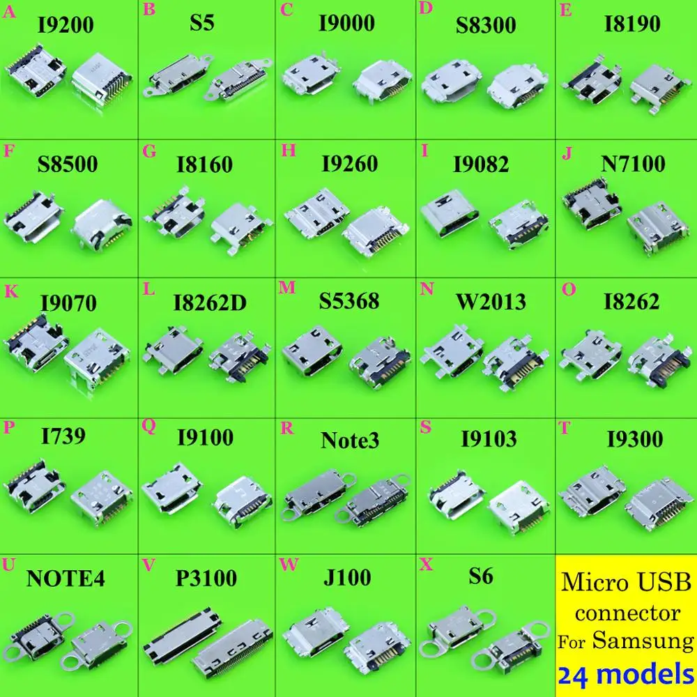 

YuXi 28Models Micro USB Connector Socket Jack USB Connectors Set For Samsung Note 4 5 9 S6 S3 for edge S7 S8 S9 S10 Plus J1 J3