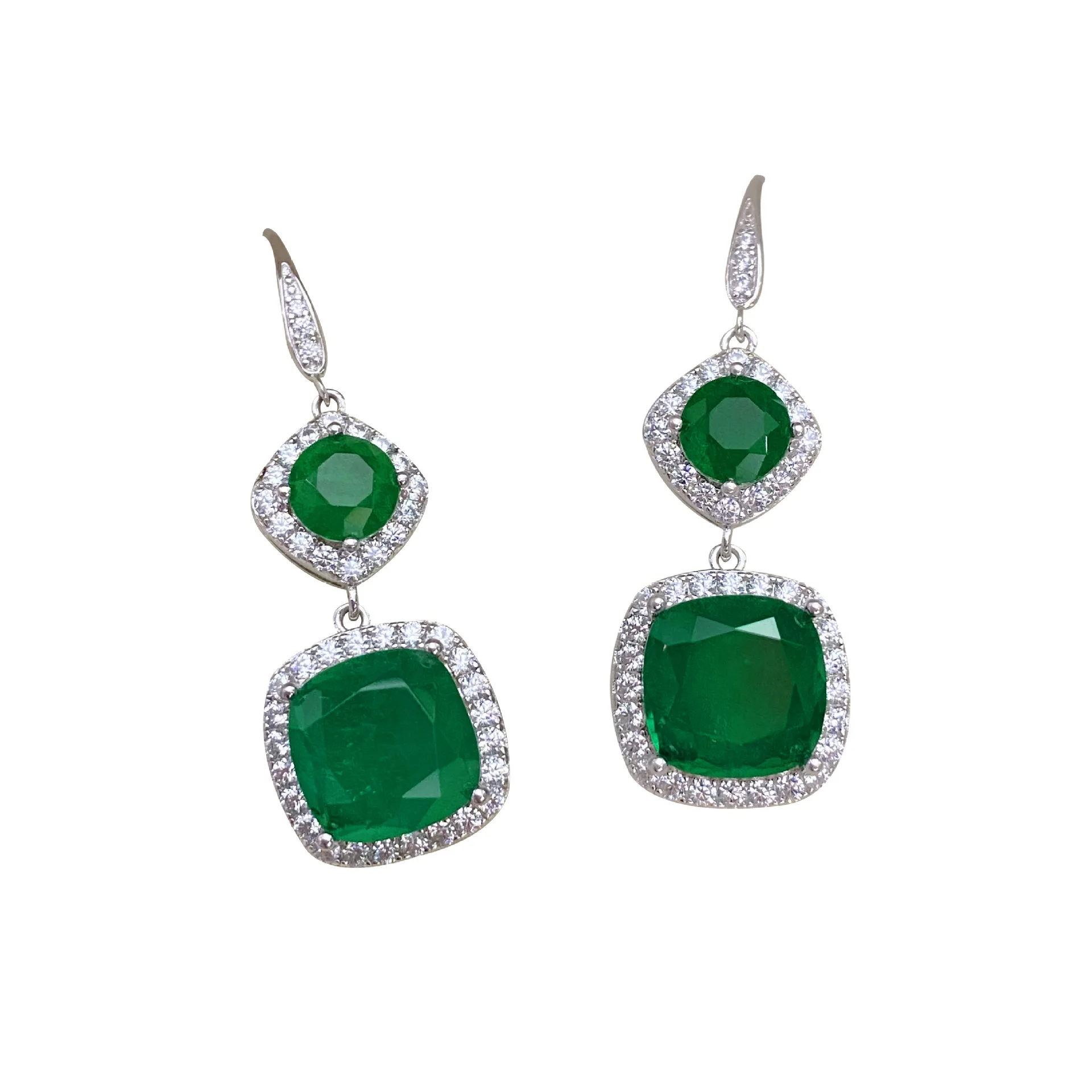 

100% 925 Sterling Silver Earrings Retro Fat Square Emerald High Carbon Diamond Engagement Gift High-End Jewelry