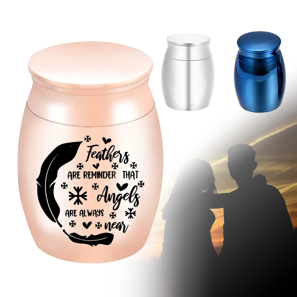 

Маленькая урна для кремации, перо, снежинка, узор, урна для кремации, для женской памяти, банка с птицами, ангелы рядом