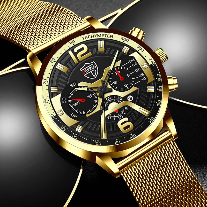 

2021 Watches Mens Fashion Calendar Watch Men Business Stainless Steel Mesh Belt Quartz Wrist Watch Male Clock relogio masculino