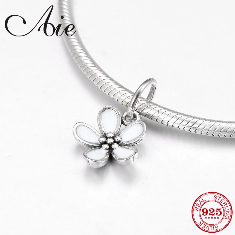 Бусина Шарм из серебра 2018 пробы с белыми эмалированными цветами|Бусины| |