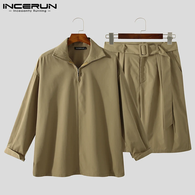 

Top 2021 New Stylish Korean Style Long Sleeve Shorts Men's Suits Handsome Trendy Temperament Fried Street Men Sets S-5XL INCERUN