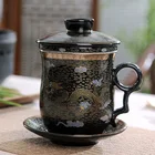 Цзиндэчжэнь ручная роспись Рисунок дракона керамическая фарфоровая чайная чашка с фильтром крышка блюдце комплект посуды для напитков аналогичные кружки для воды