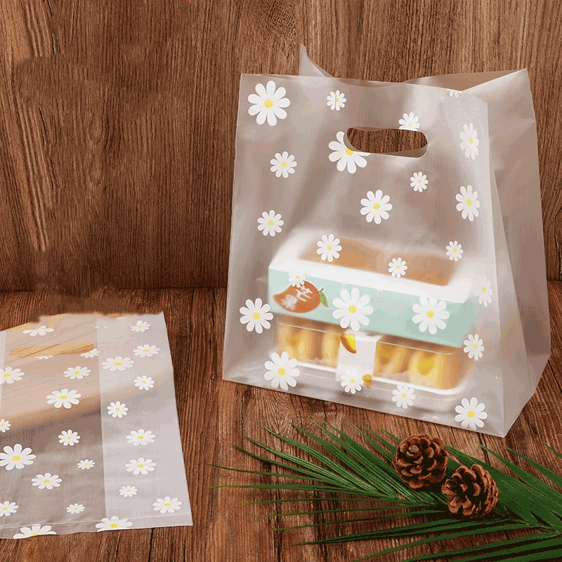 

25pcs Plastic Merchandise Shopping Bags With Handle Gift Bag Christmas Wedding Party Orangizer Candy Cake Wrapping Bags