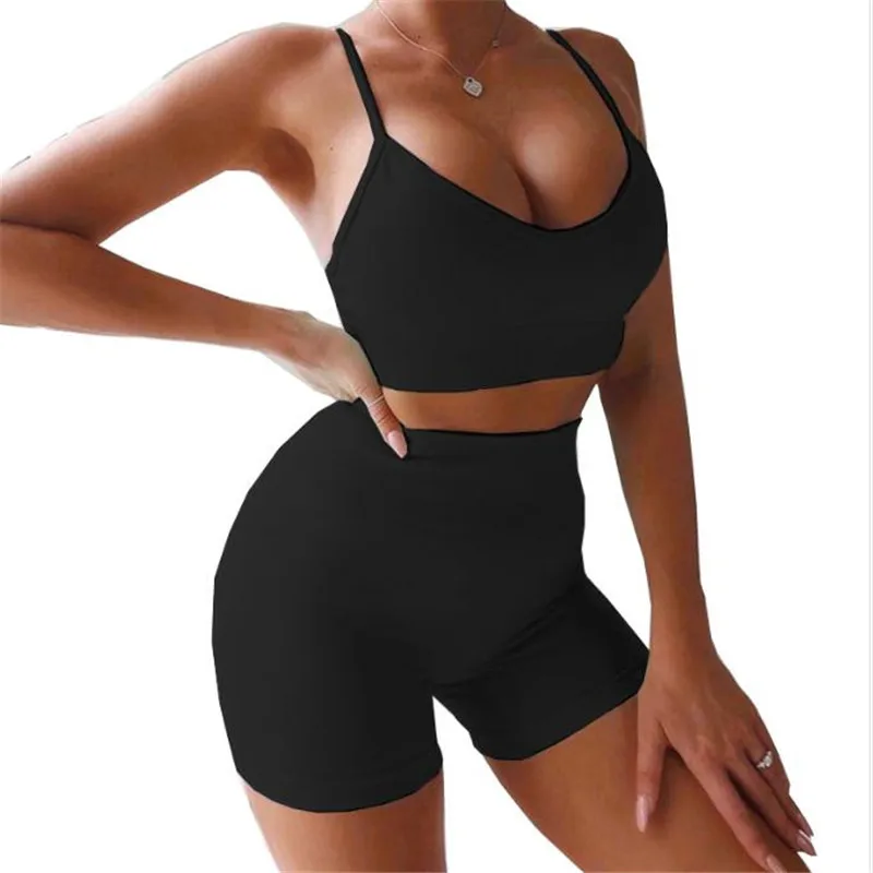 Women Summer Sleeveless Yoga Sets 2 Pcs Seamless Sport Suits Gym Clothes Fitness Tank Top High Waist Shorts Sportswear Female |