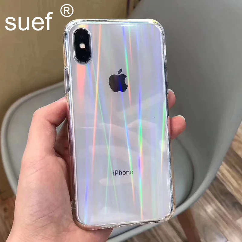 Чехол suef с радужным градиентом и лазером для iPhone 11 Pro Max прозрачные мягкие чехлы