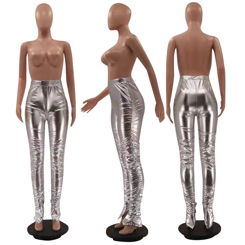 Брюки женские Многослойные золотистые/серебристые уличная одежда с рюшами